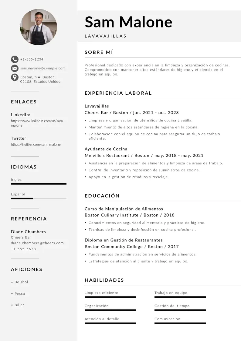 two column cv-lavavajillas resume example