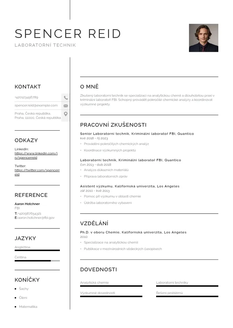 Vienkārša Laboratorniho technika zivotopis CV piemērs