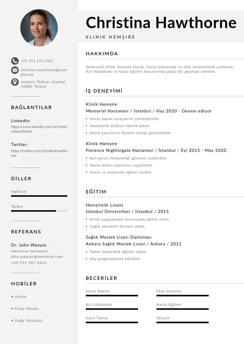 Mūsdienīga Klinik Hemşire  CV veidne