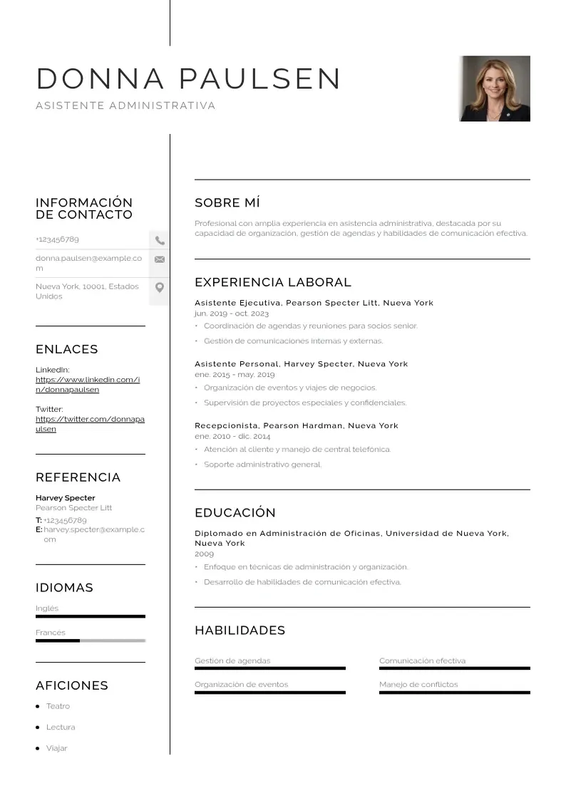two column cv-de-asistente-administrativa resume example