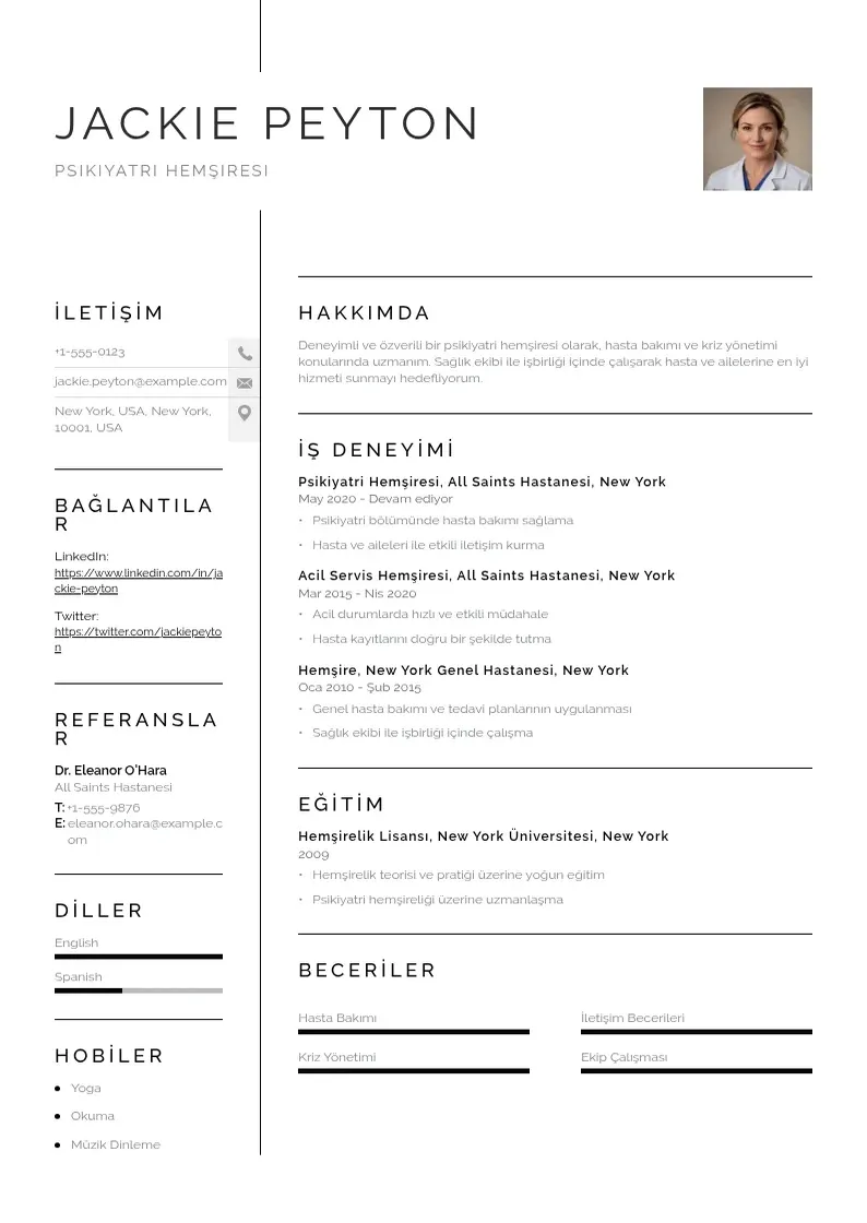 Vienkārša Psikiyatri Hemşiresi  CV piemērs