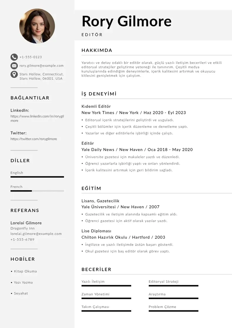 Mūsdienīga Editör  CV veidne