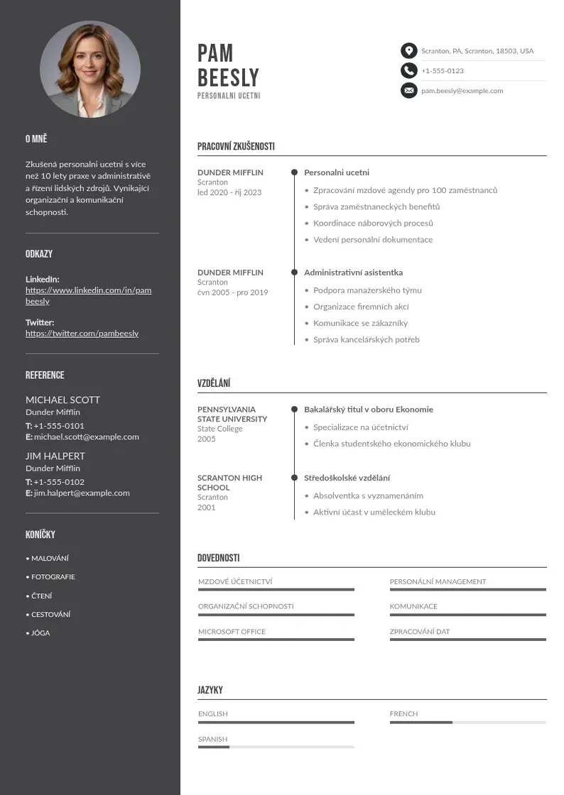 Divu kolonnu Personalni ucetni zivotopis CV piemērs