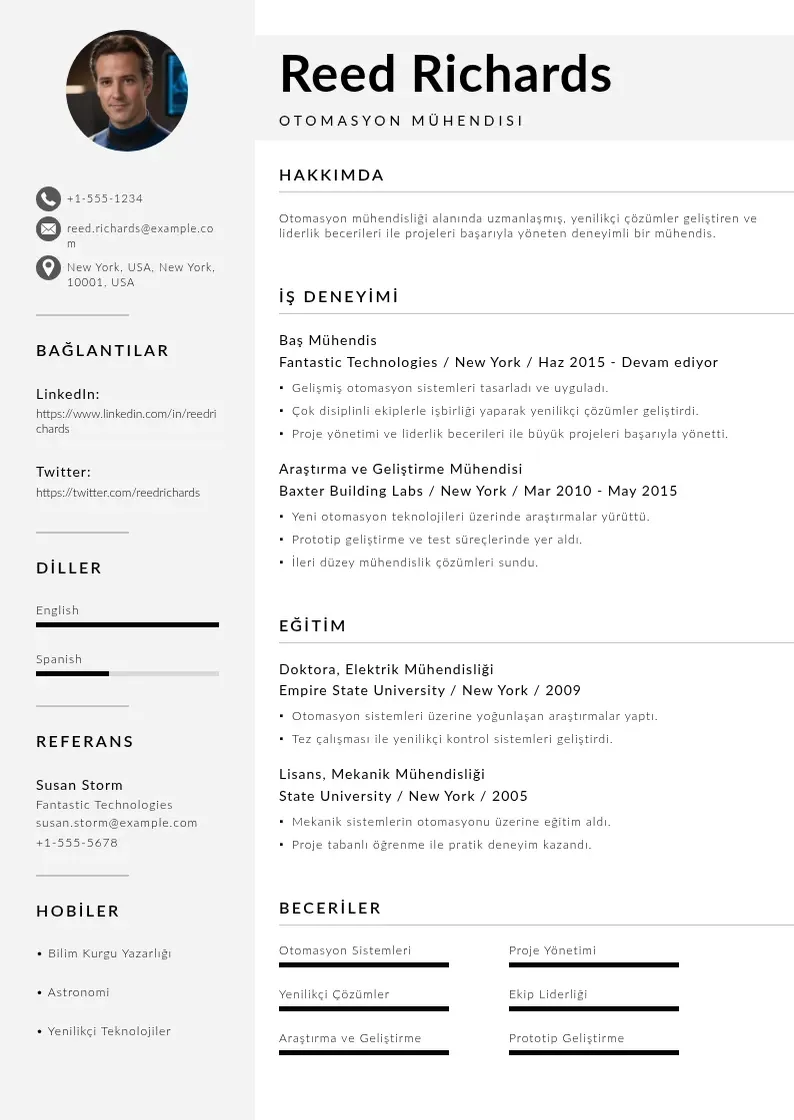 Mūsdienīga Otomasyon mühendisi  CV veidne