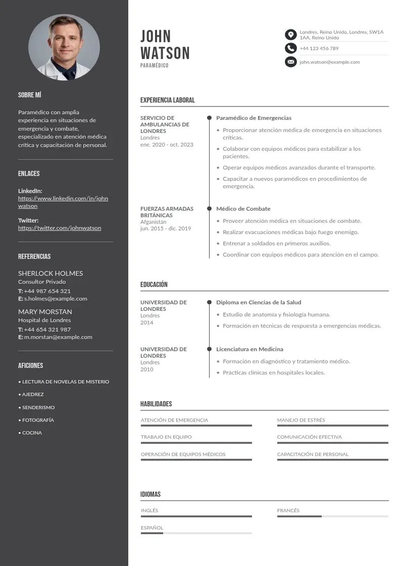 two column modelo-de-curriculum-vitae-de-paramedico resume example