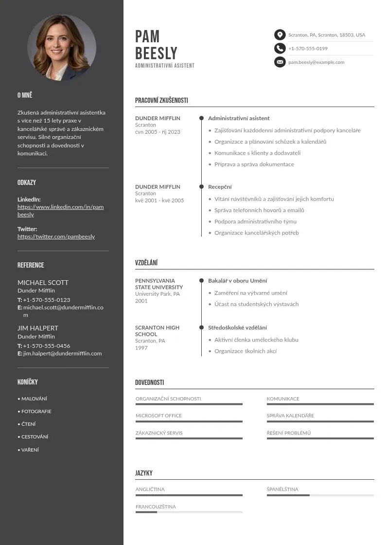 Divu kolonnu Administrativni asistent zivotopis CV piemērs