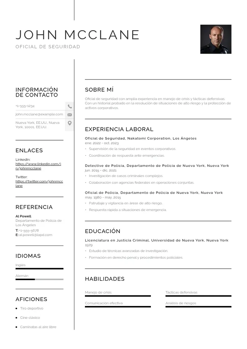 two column cv-oficial-de-seguridad resume example