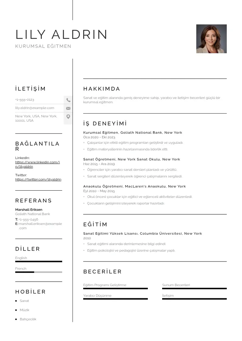 Vienkārša Kurumsal Eğitmen  CV piemērs