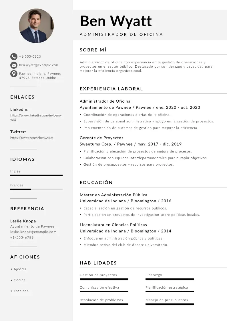 two column cv-oficina-del-administrador resume example