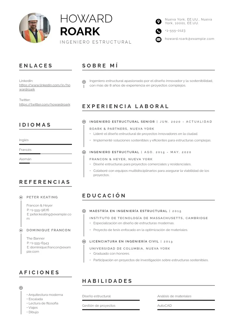 two column cv-ingeniero-estructural resume example