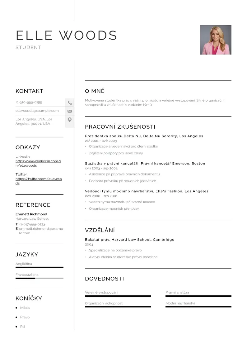 Vienkārša Studentsky zivotopis CV piemērs