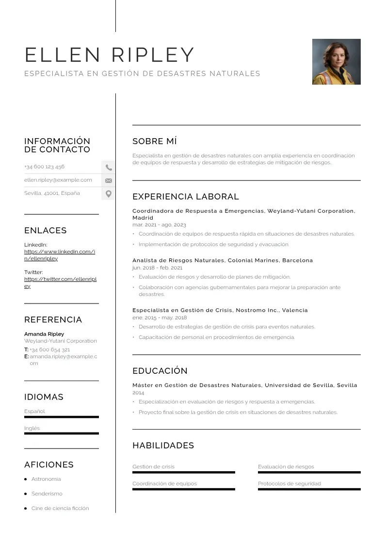 two column especialista-en-gestion-de-desastres-naturales resume example