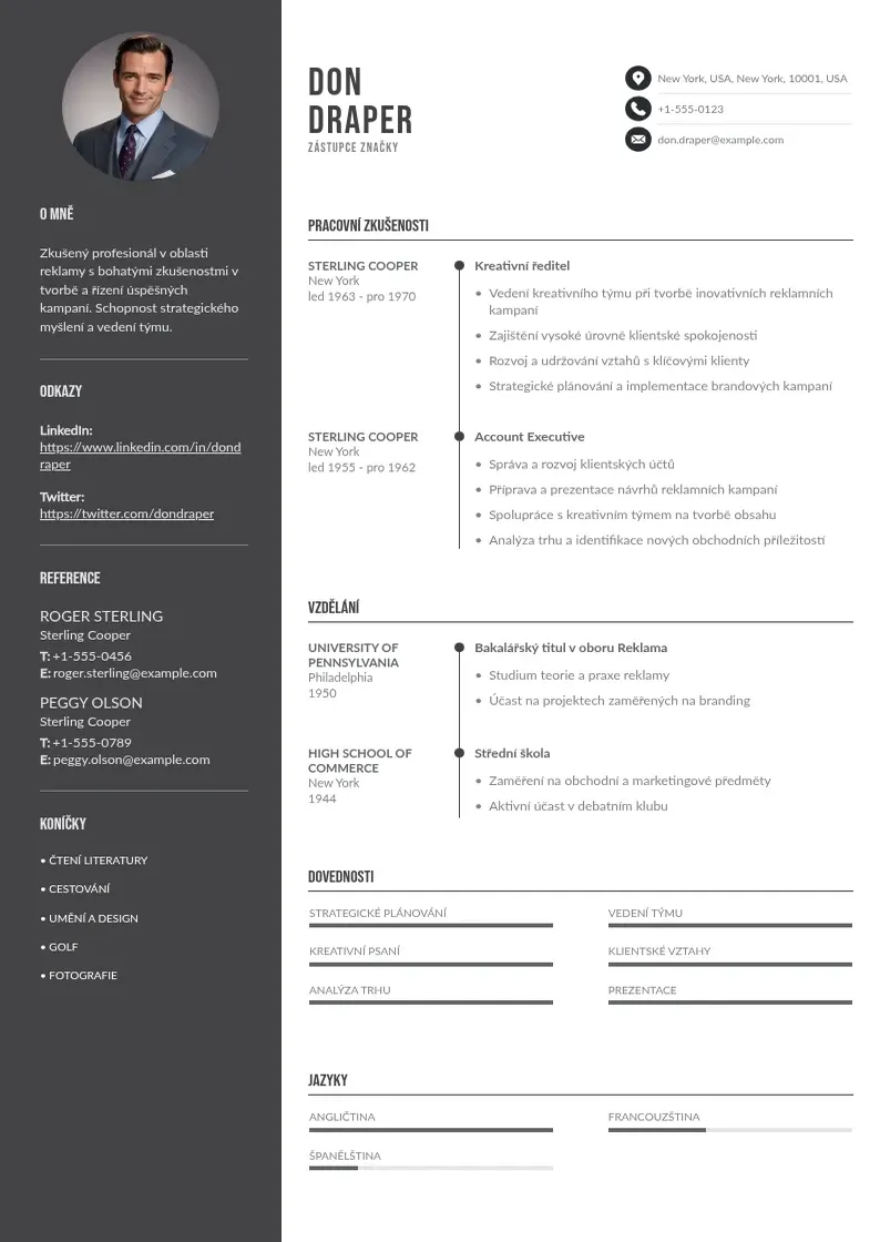 Divu kolonnu Zastupce znacky zivotopis CV piemērs