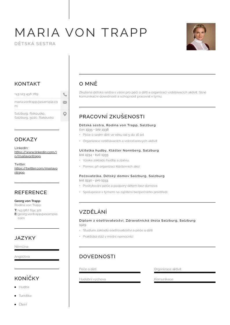 Vienkārša Dětská sestra  CV piemērs