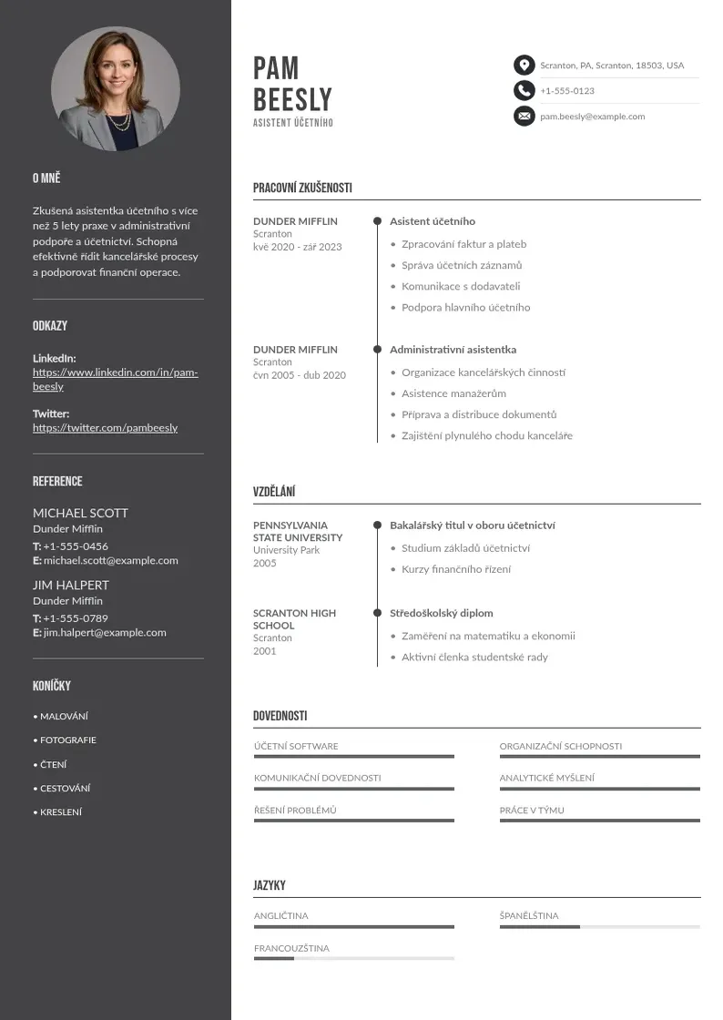 Divu kolonnu Asistent ucetniho zivotopis CV piemērs