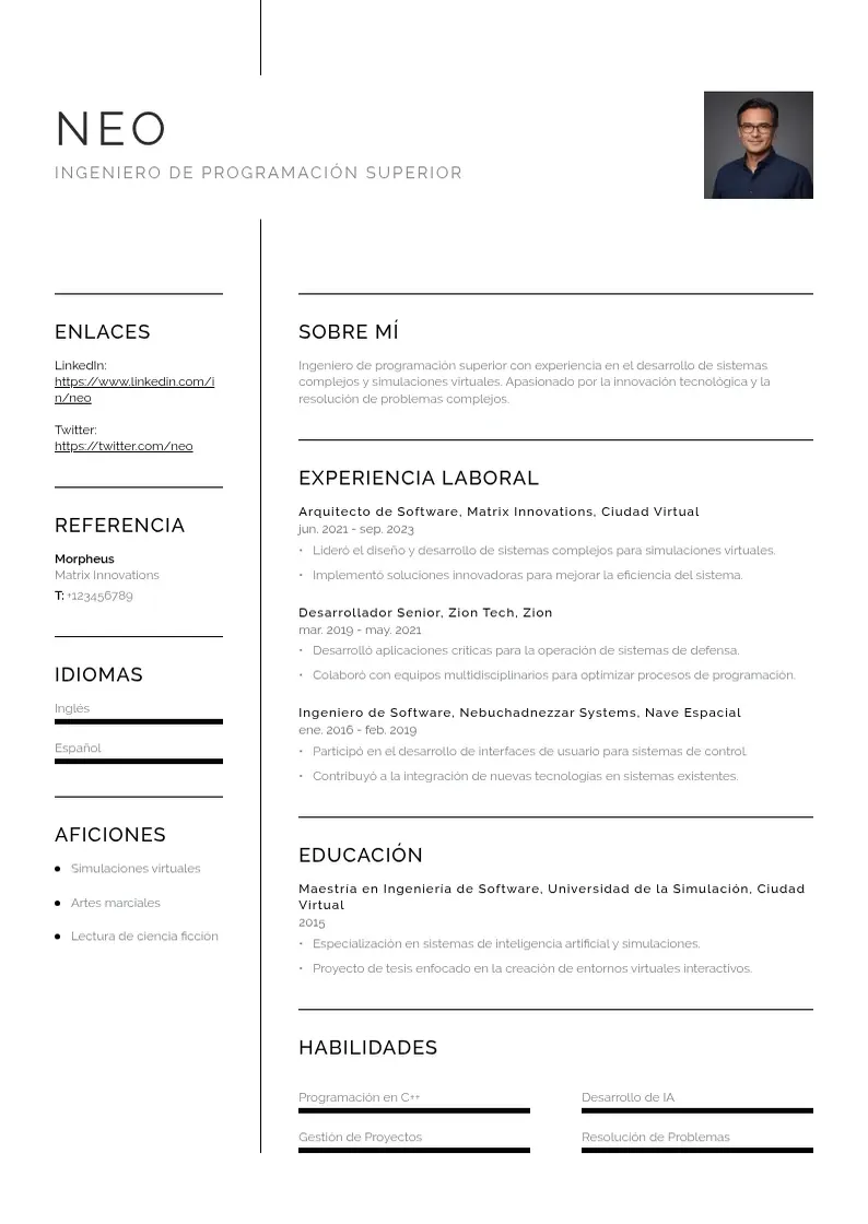 two column cv-ingeniero-de-programacion-superior resume example