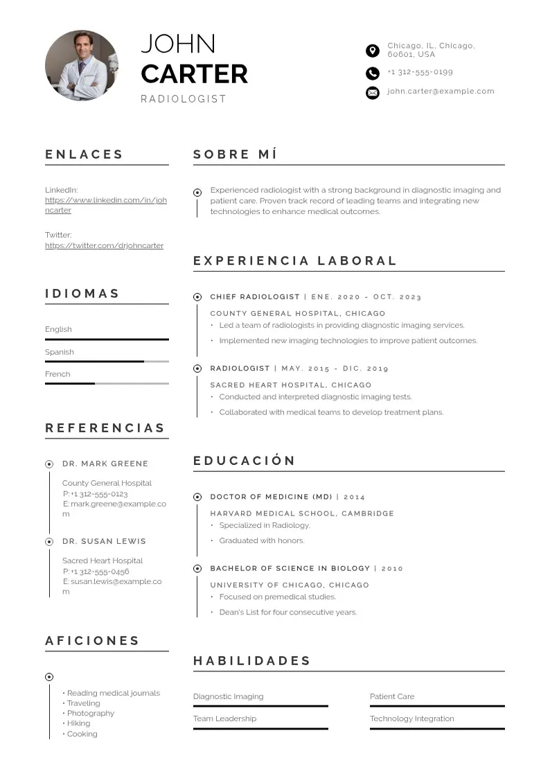 two column curriculum-de-radiologo resume example