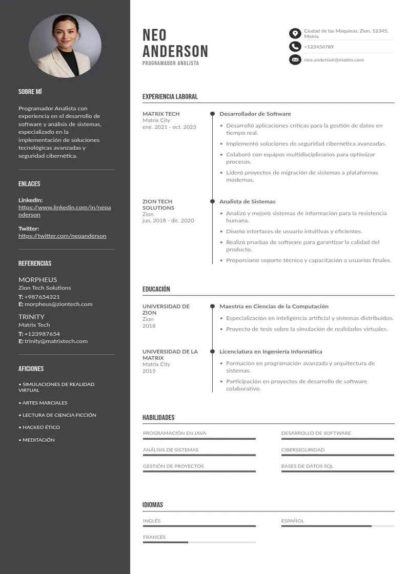 two column programador-analista resume example