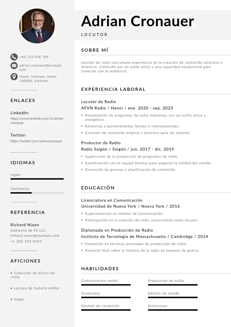 two column locutor resume example