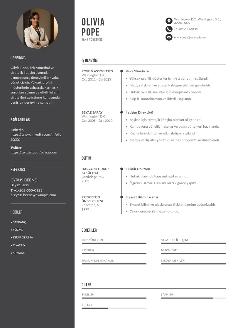 Divu kolonnu Vaka yöneticisi  CV piemērs