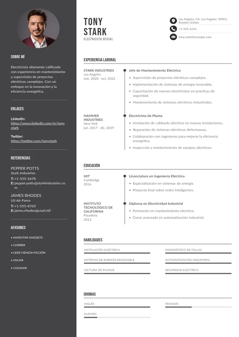 two column electricista-oficial resume example