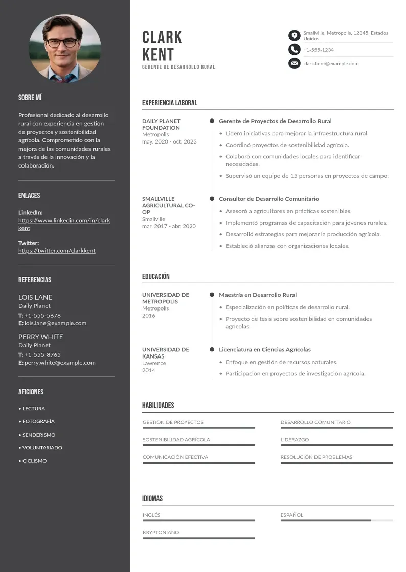 two column gerente-de-desarrollo-rural resume example