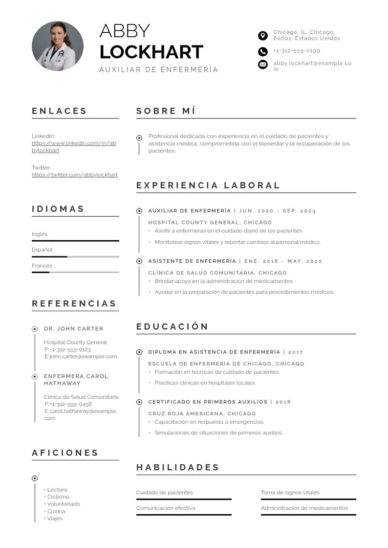 two column curriculum-vitae-de-auxiliar-de-enfermeria resume example