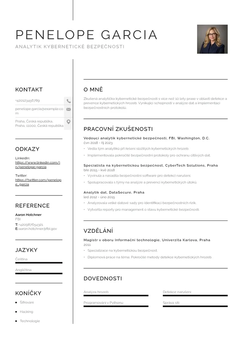 Vienkārša Analytik kyberneticke bezpecnosti zivotopis CV piemērs