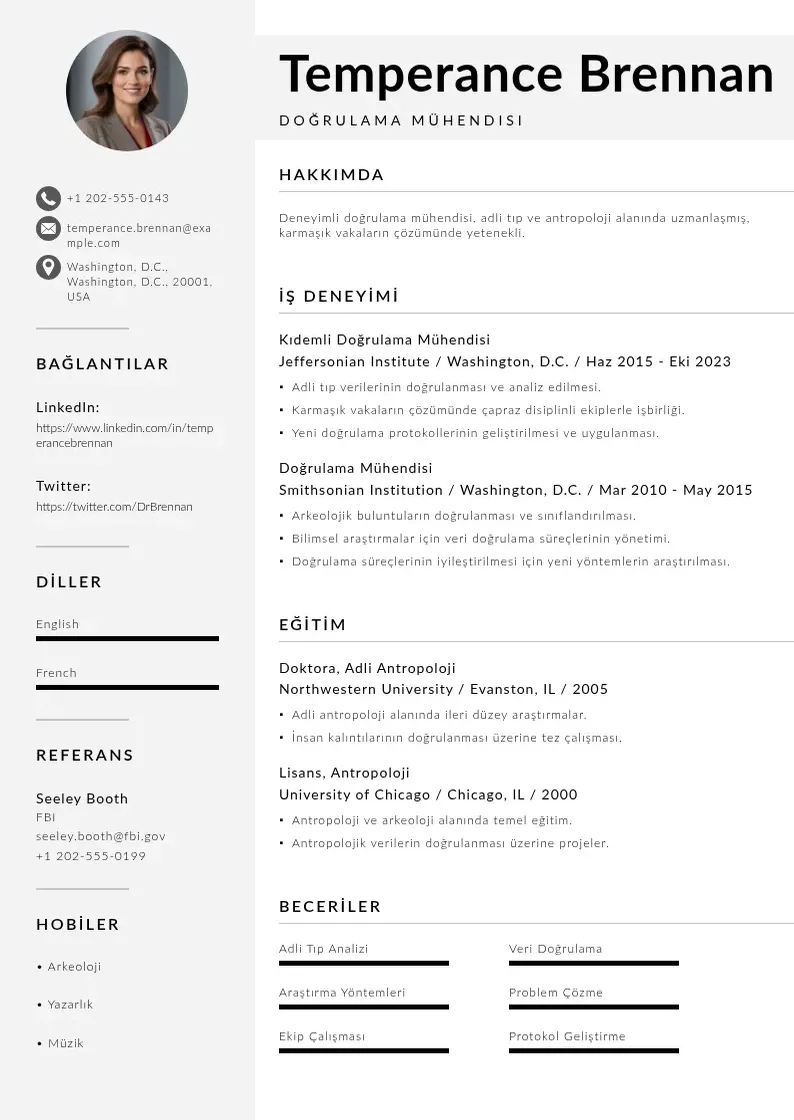 Mūsdienīga Doğrulama Mühendisi  CV veidne
