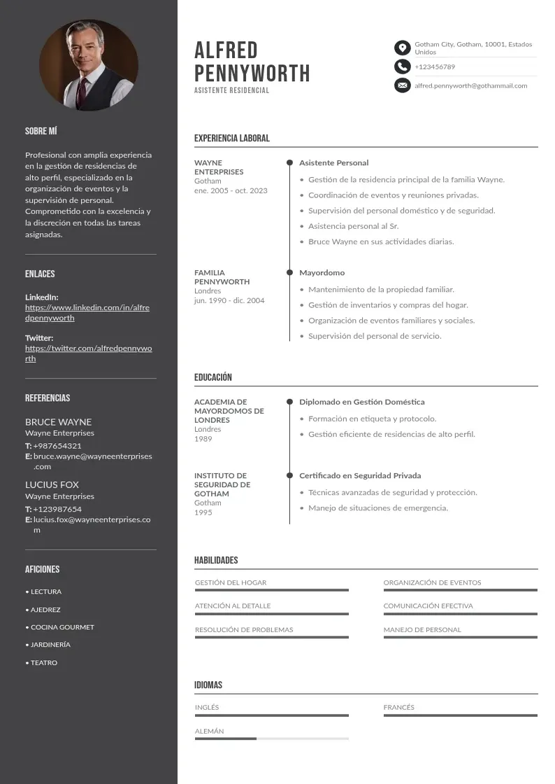 two column cv-asistente-residencial resume example