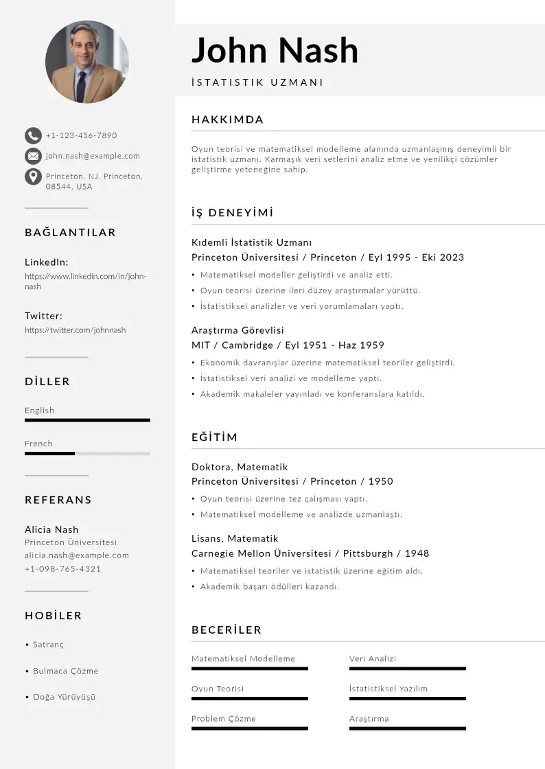 Mūsdienīga Istatistik uzmani oz gecmisi CV veidne