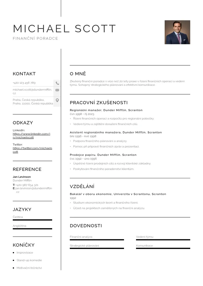 Vienkārša Financniho poradce zivotopis CV piemērs