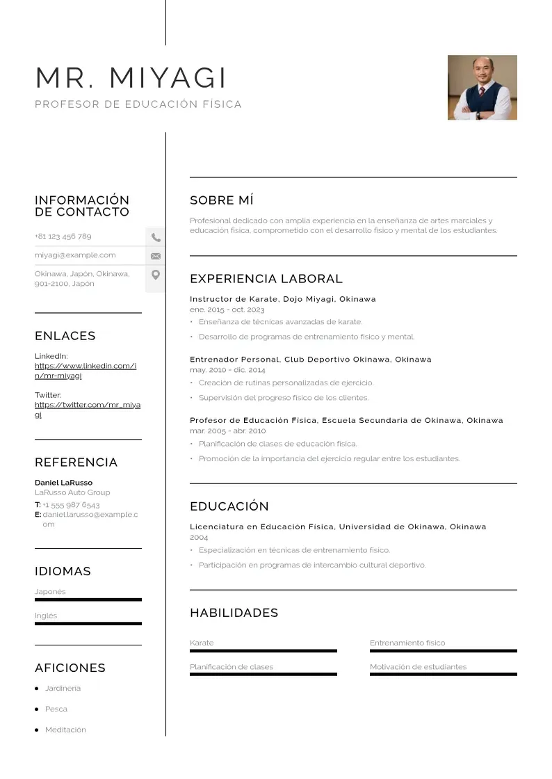 two column cv-de-profesor-de-educacion-fisica resume example