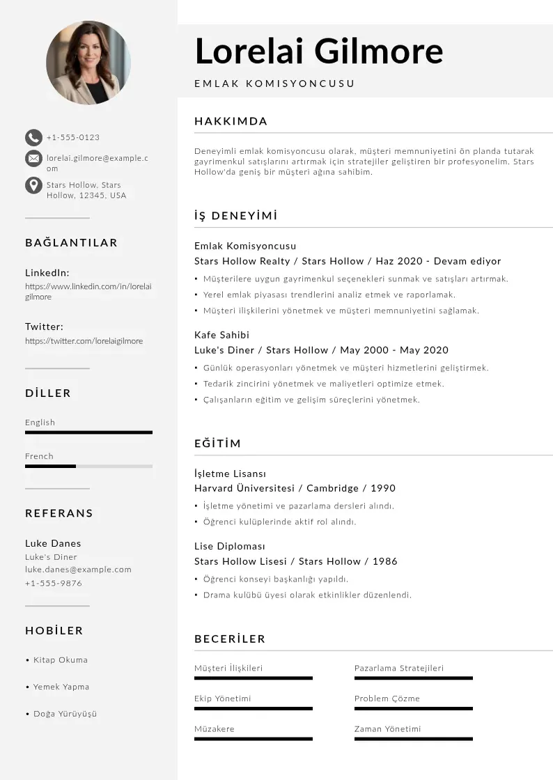 Mūsdienīga Emlak komisyoncusu  CV veidne