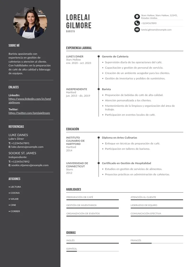two column curriculum-de-barista resume example