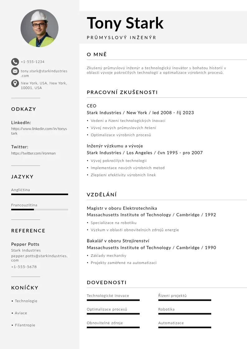 Mūsdienīga Prumyslovy inzenyr zivotopis CV veidne