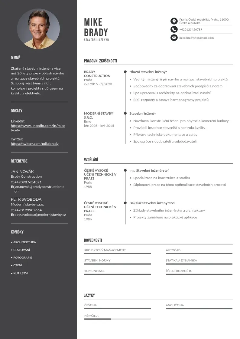 Divu kolonnu Stavebni inzenyr zivotopis CV piemērs