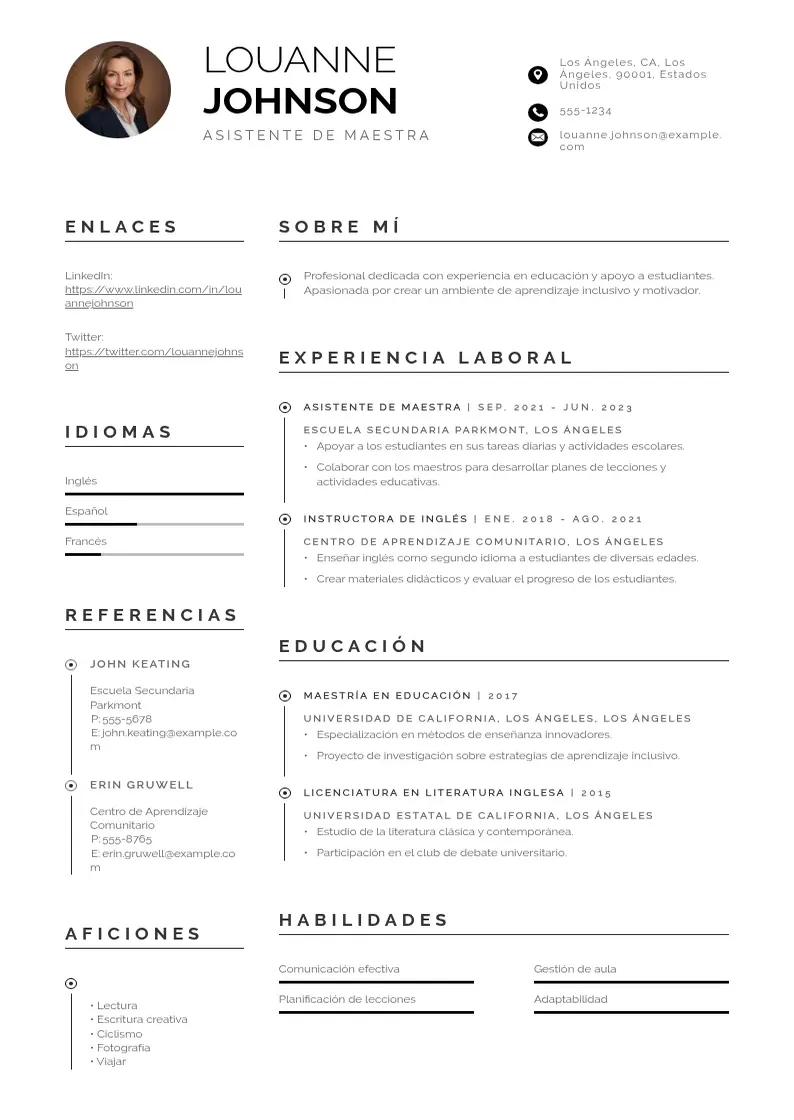 two column cv-asistente-de-maestra resume example
