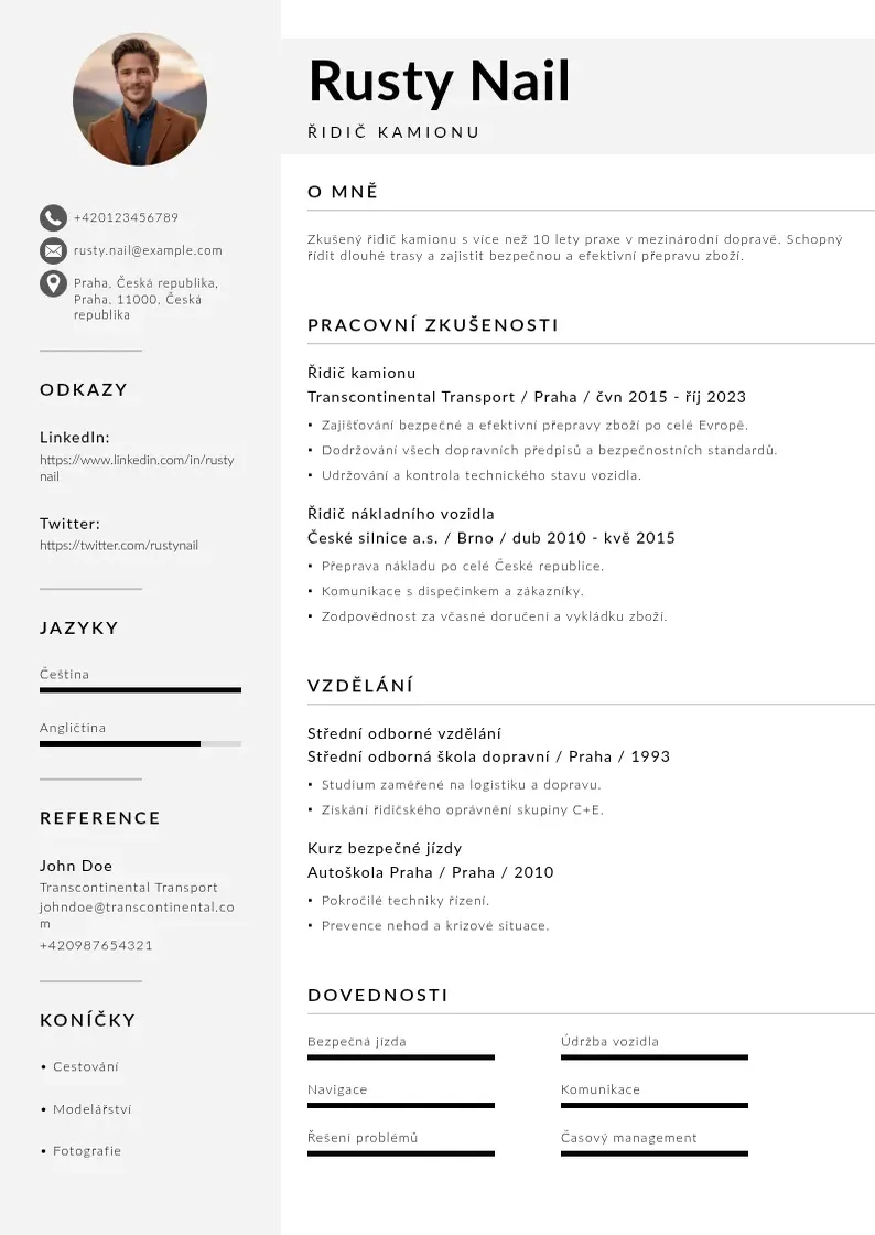 Mūsdienīga Ridic kamionu zivotopis CV veidne