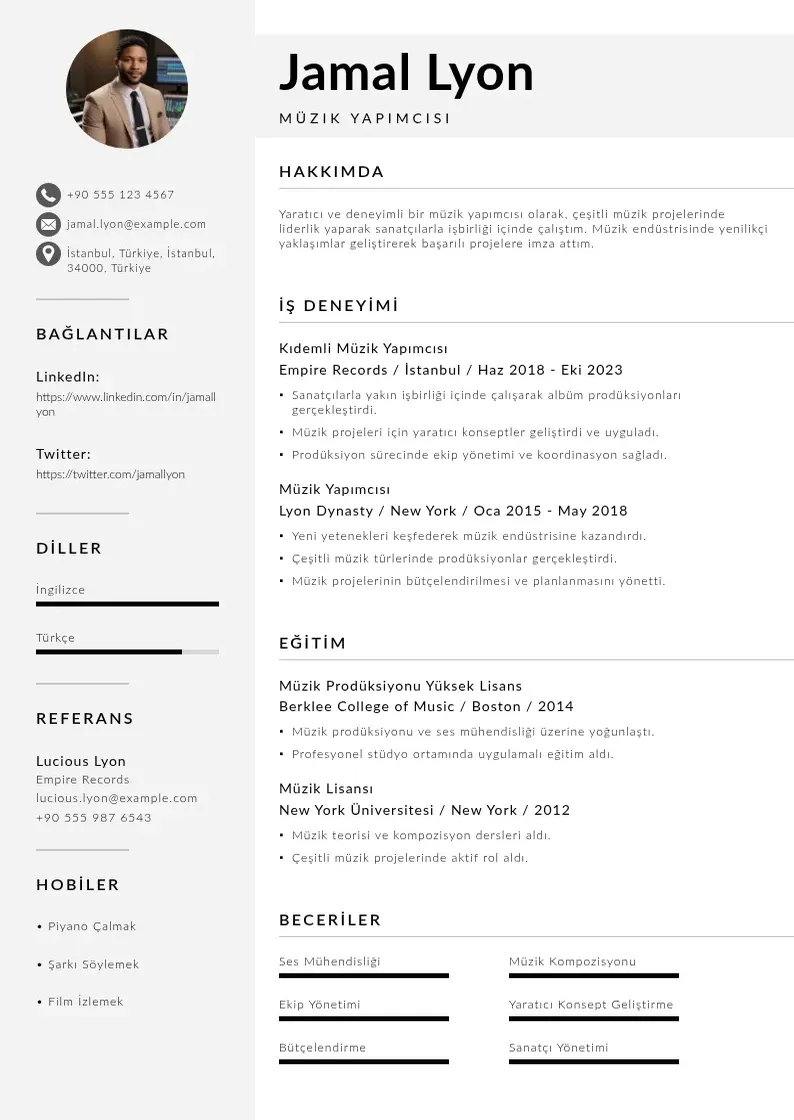 Mūsdienīga Müzik yapımcısı  CV veidne
