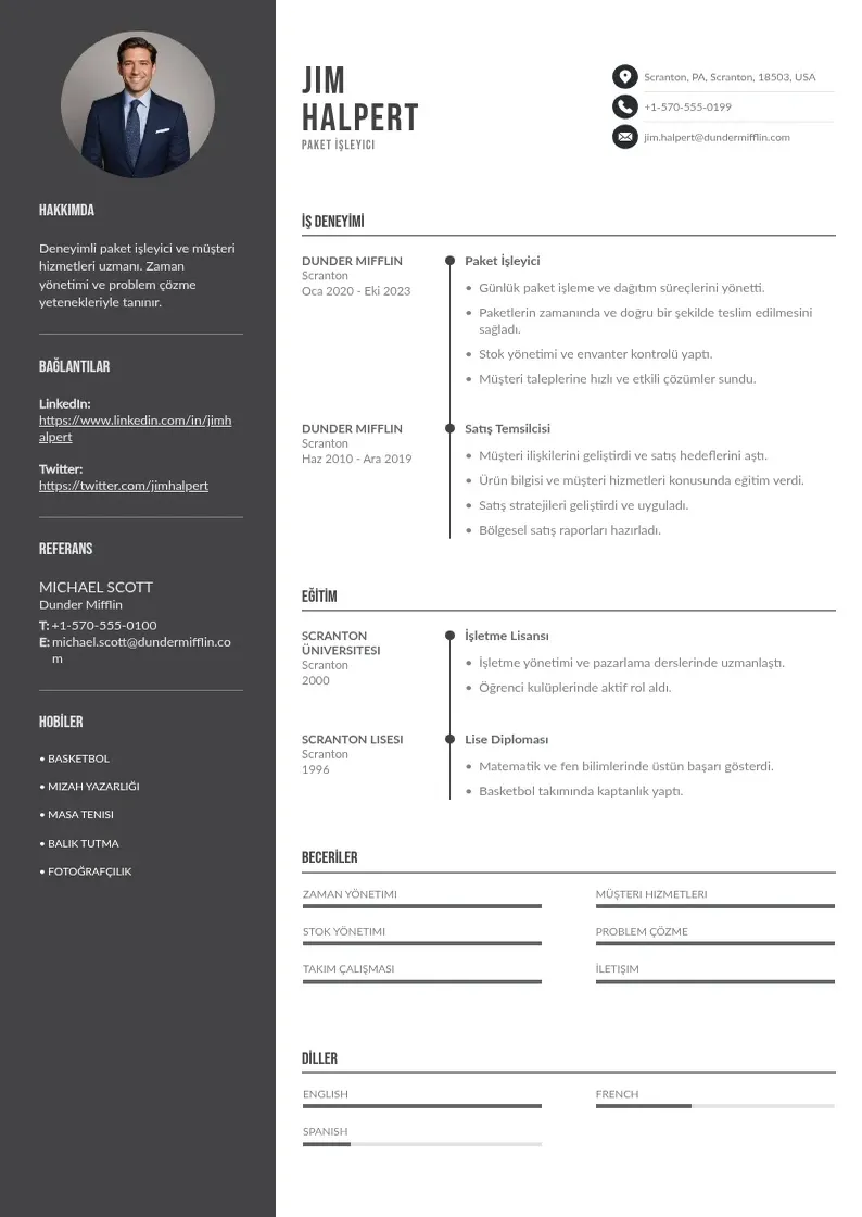 Divu kolonnu Paket işleyici  CV piemērs