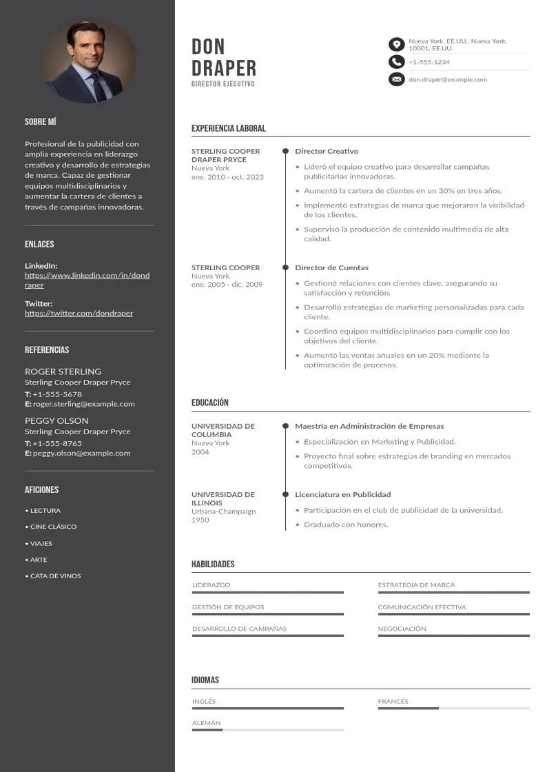 two column cv-director-ejecutivo resume example