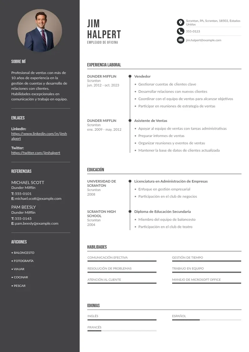two column empleado-de-oficina resume example