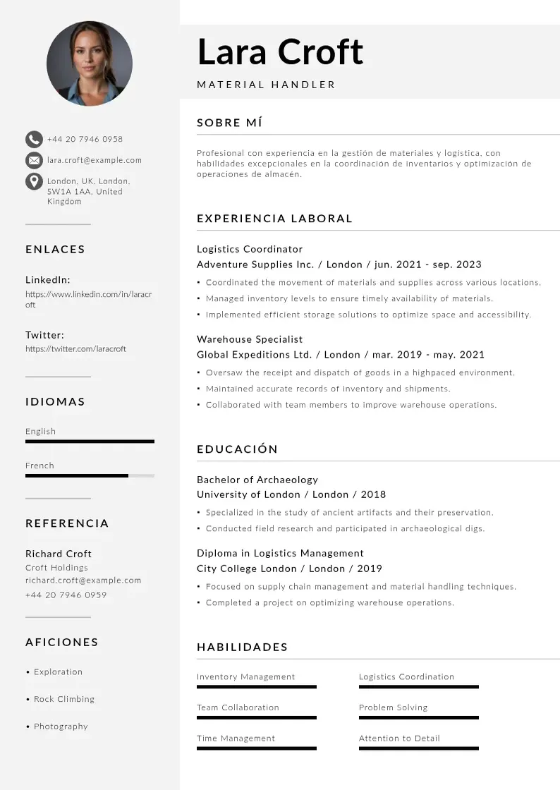 two column cv-manipulador-de-materiales resume example