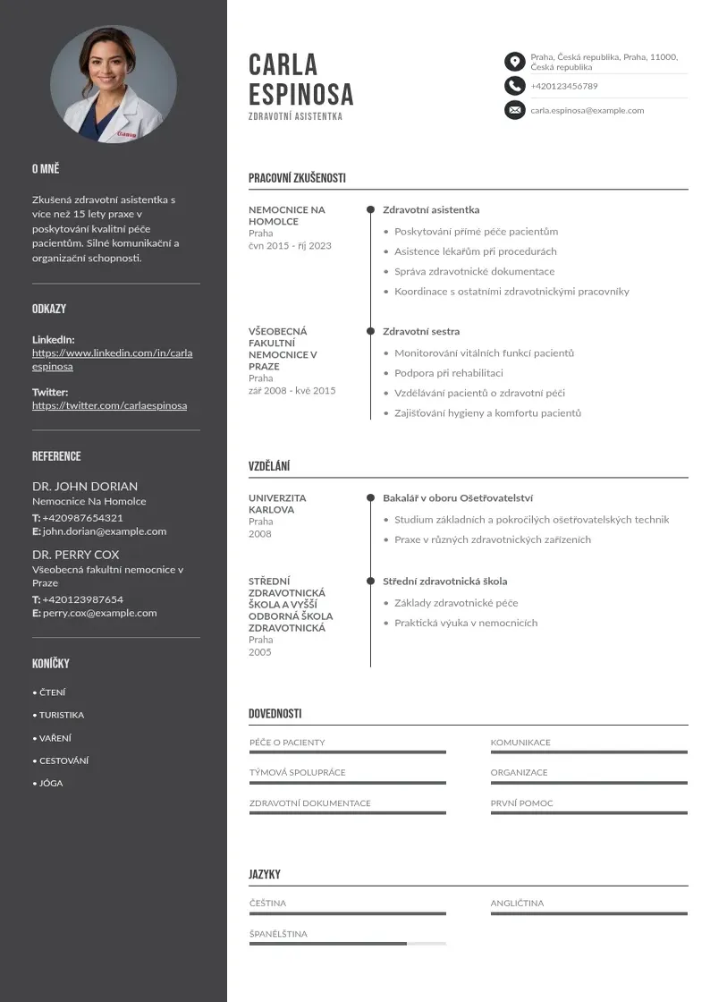 Divu kolonnu Zdravotni asistentka zivotopis CV piemērs