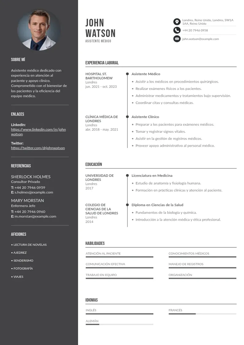 two column curriculum-de-asistente-medico resume example