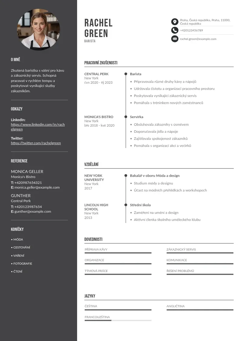 Divu kolonnu Zivotopis barista CV piemērs