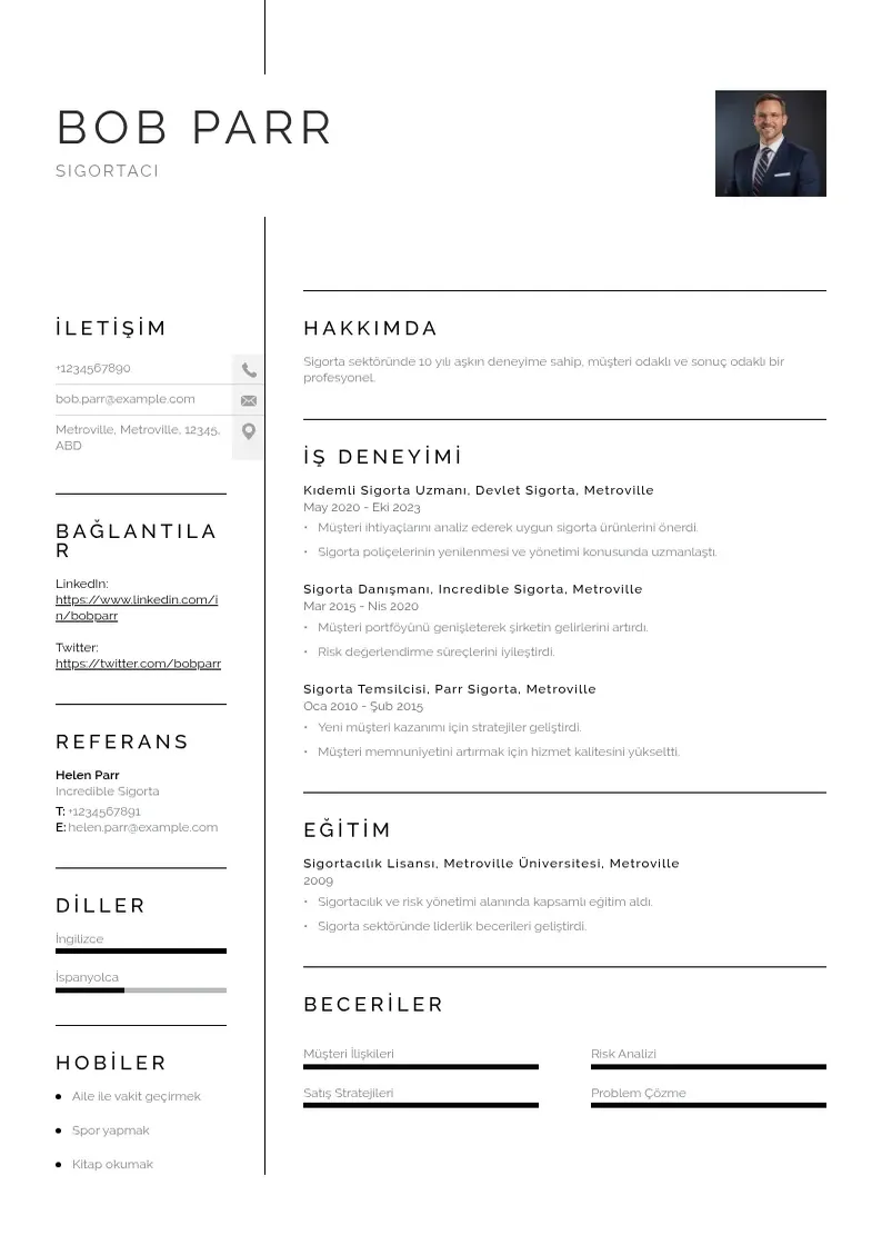 Vienkārša sigortacı  CV piemērs