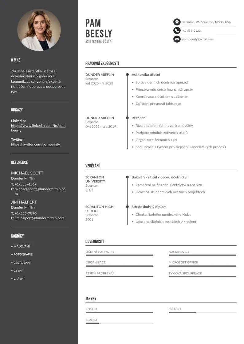 Divu kolonnu Asistentka ucetni zivotopis CV piemērs