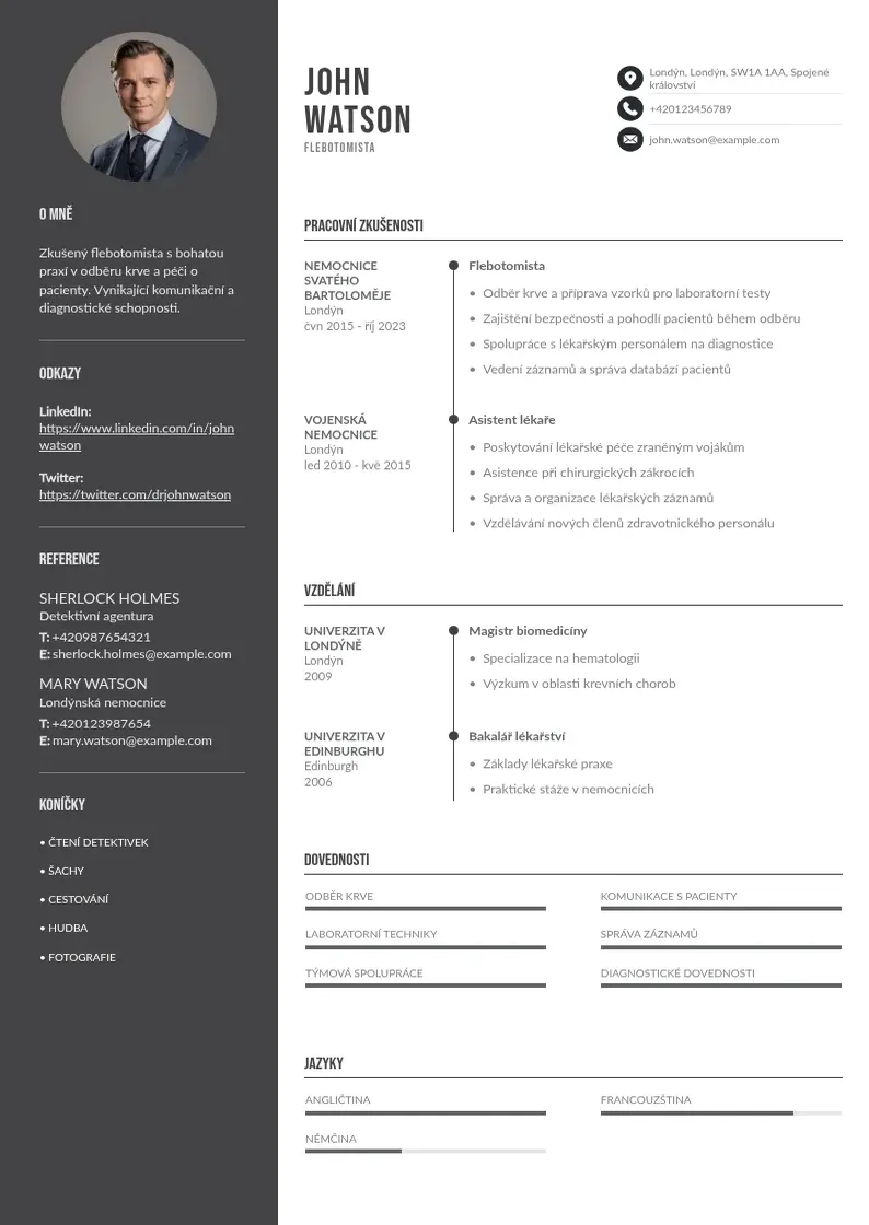 Divu kolonnu Flebotomista zivotopis CV piemērs